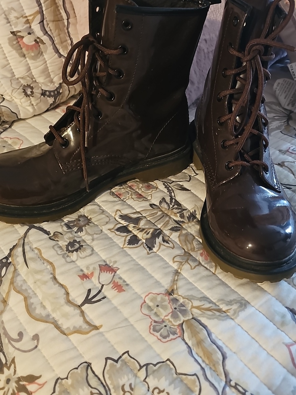 Milatary Style Brown Patent Leather Boot 9 - Picture 3 of 8